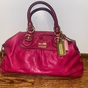 Coach Madison Sabrina Fuschia leather satchel handbag purse shoulder bag BARBIE